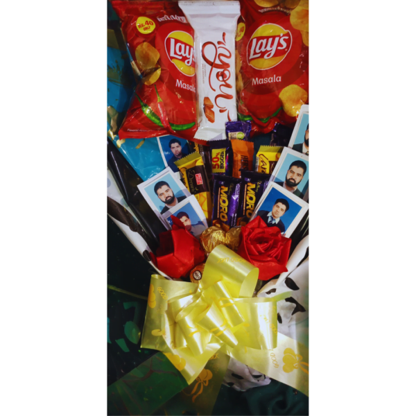 Snack Bouquet with Photos Gift close